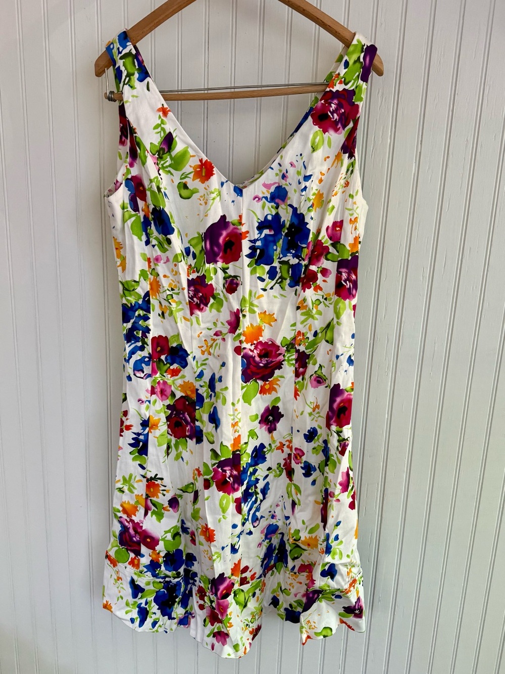 Floral V-Neck Cotton Summer Dress in White with Multicolor Bloom